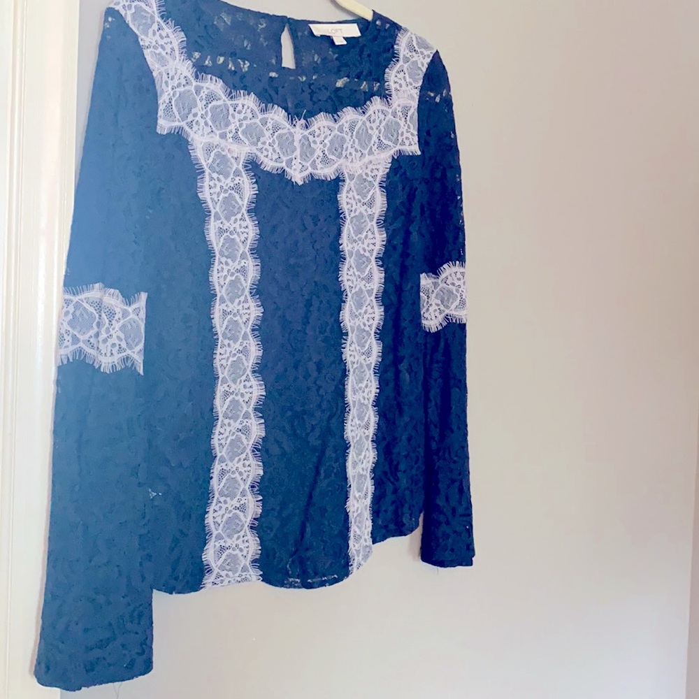 LOFT size Small blue with lavender lace blouse